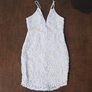 🎁Baby Blue Lace Insert Rope Detail Event Dress